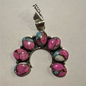 Genuine Cotton Candy Turquoise Naja Pendant. SS925. Brand New. Stamped Bale.